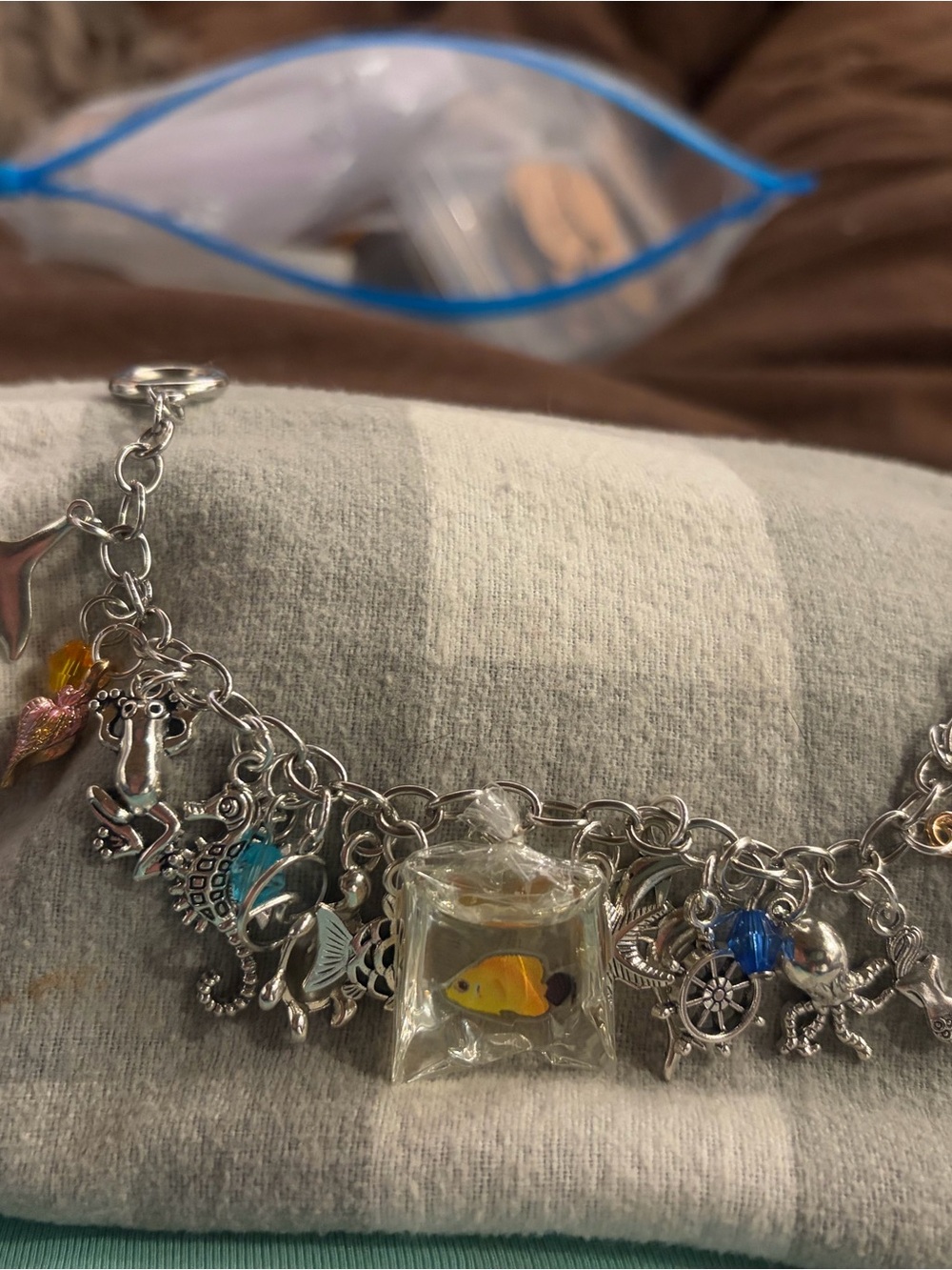 Silver-Tone Ocean Charm Bracelet with Yellow Fish Accent